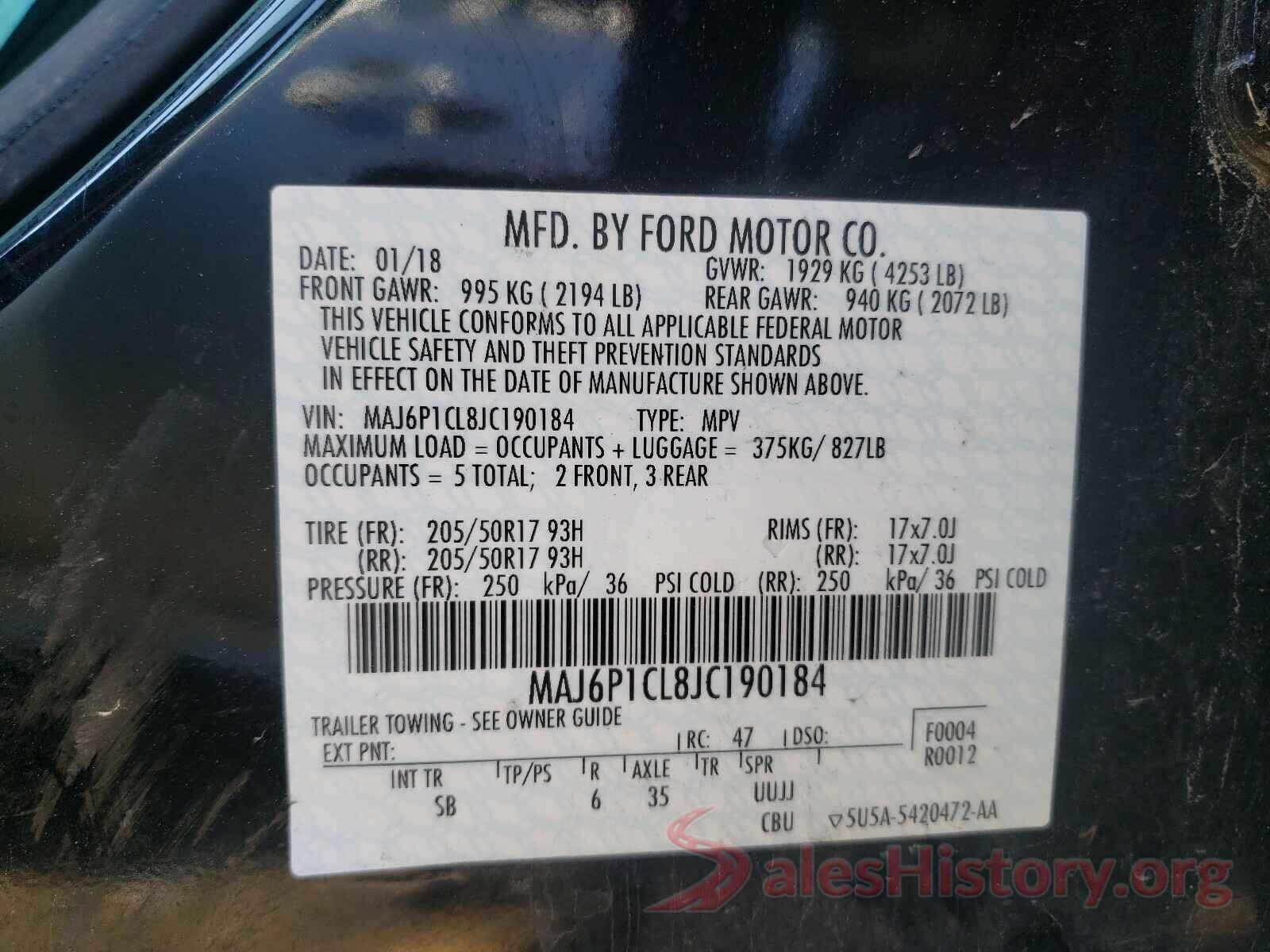 MAJ6P1CL8JC190184 2018 FORD ALL OTHER