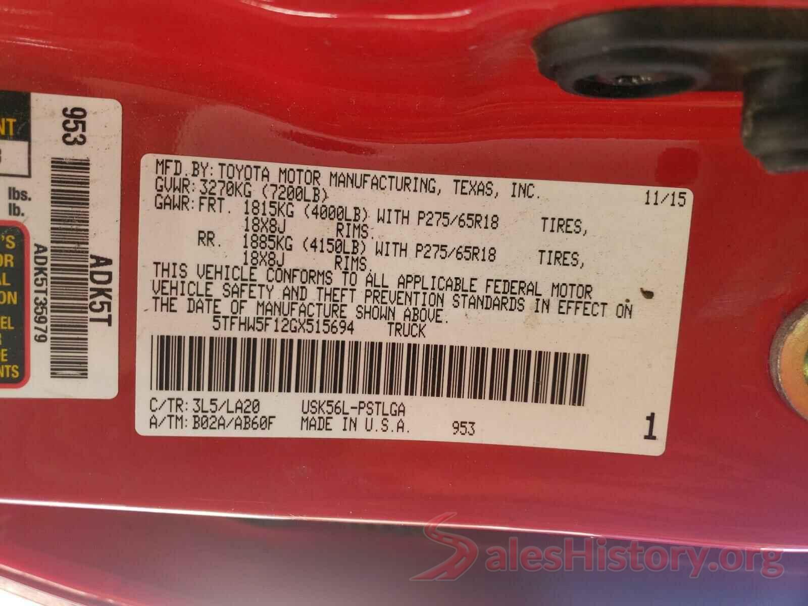 5TFHW5F12GX515694 2016 TOYOTA TUNDRA