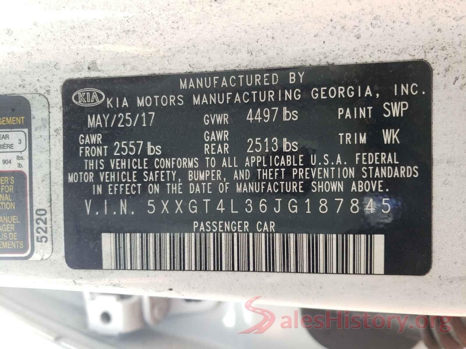 5XXGT4L36JG187845 2018 KIA OPTIMA