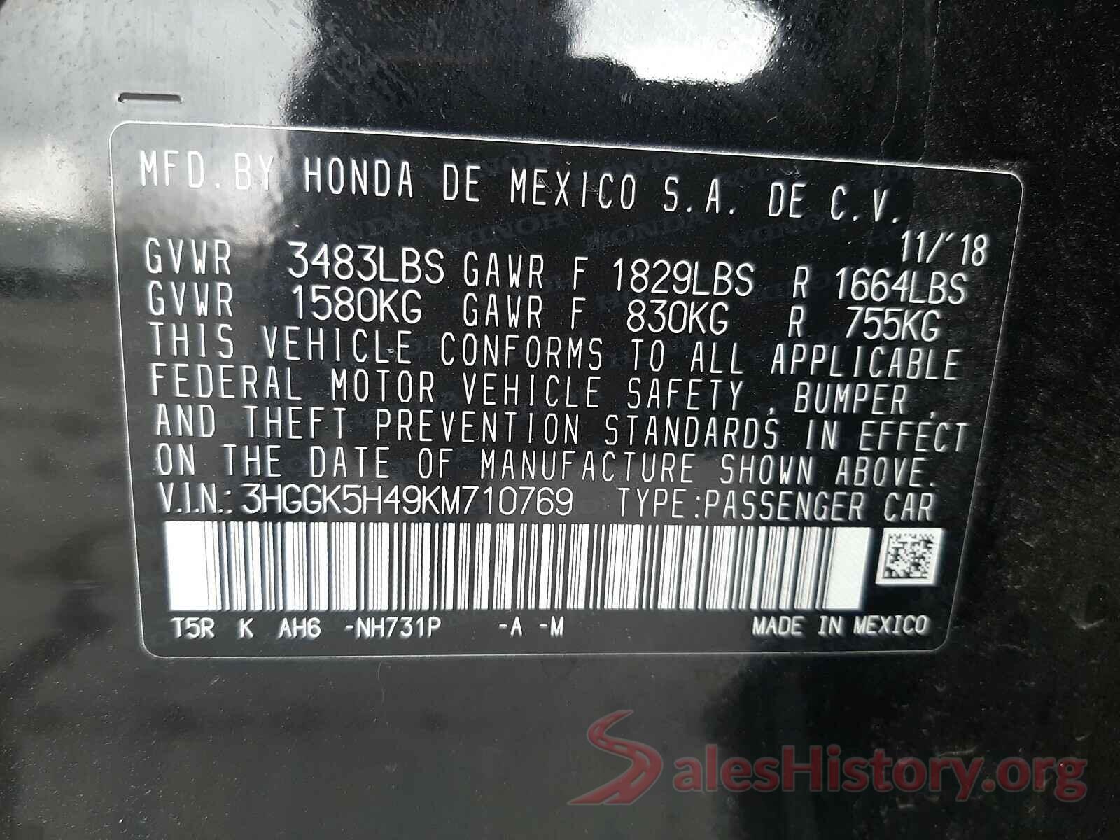 3HGGK5H49KM710769 2019 HONDA FIT