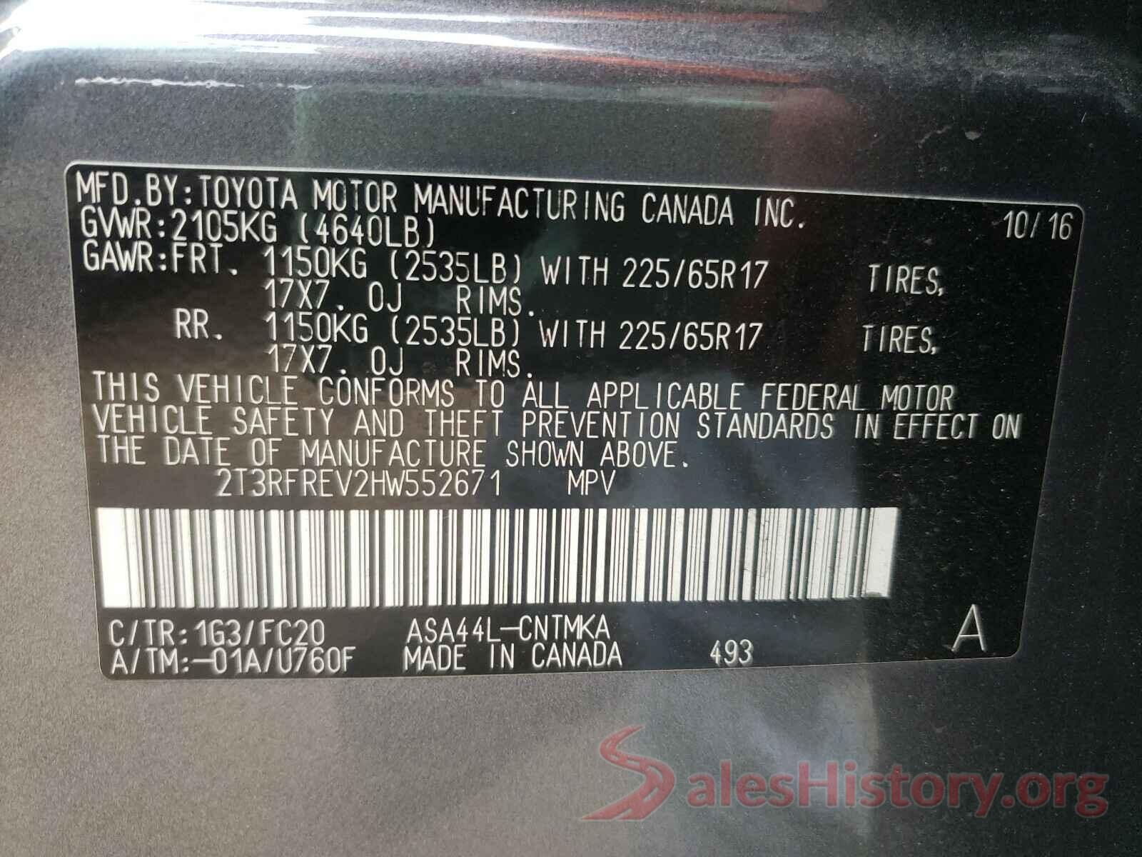 2T3RFREV2HW552671 2017 TOYOTA RAV4