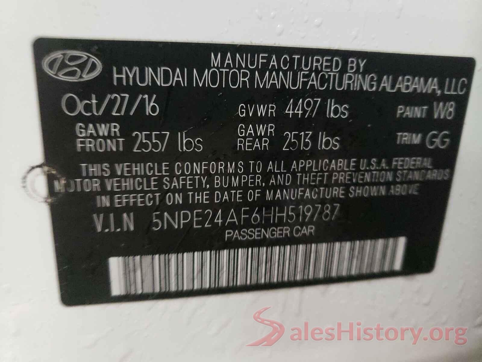 5NPE24AF6HH519787 2017 HYUNDAI SONATA