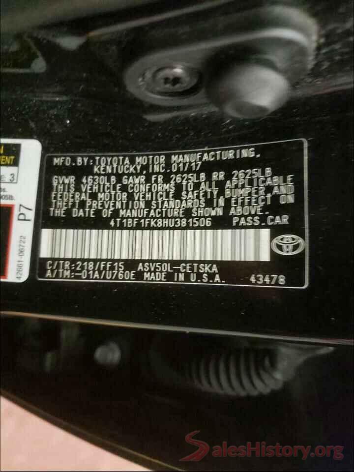 4T1BF1FK8HU381506 2017 TOYOTA CAMRY