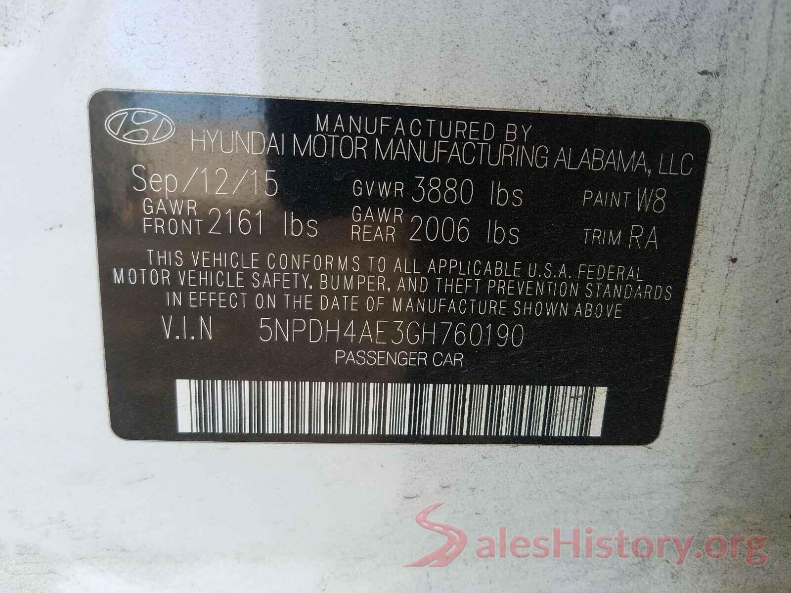 5NPDH4AE3GH760190 2016 HYUNDAI ELANTRA