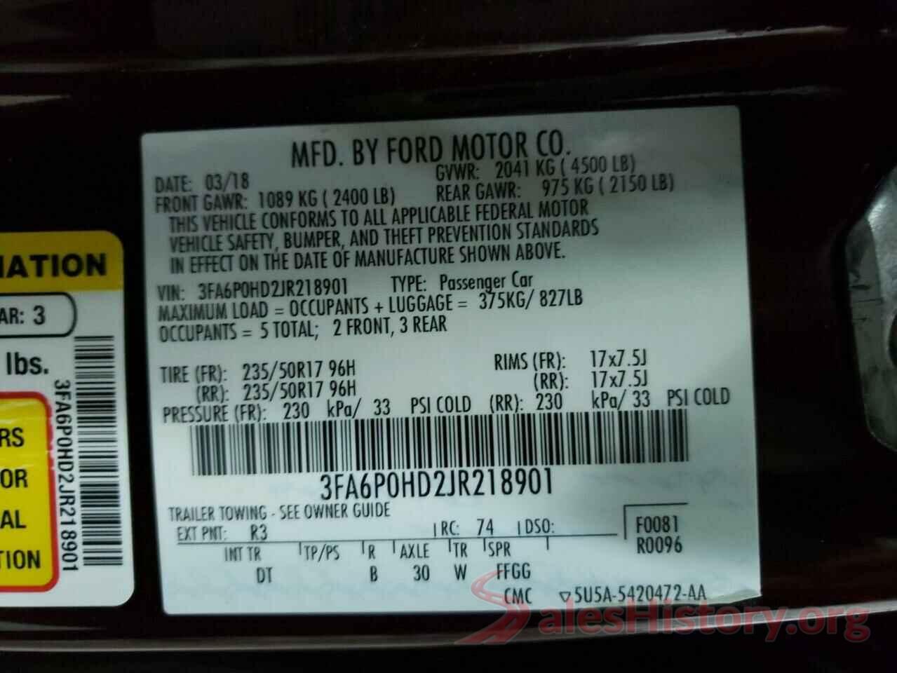 3FA6P0HD2JR218901 2018 FORD FUSION