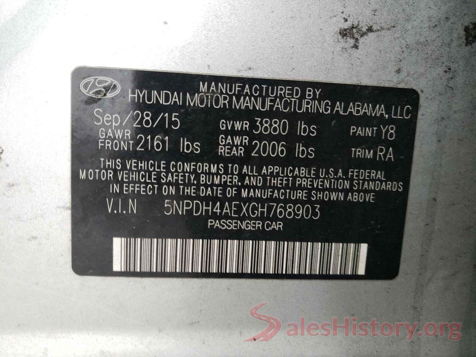 5NPDH4AEXGH768903 2016 HYUNDAI ELANTRA