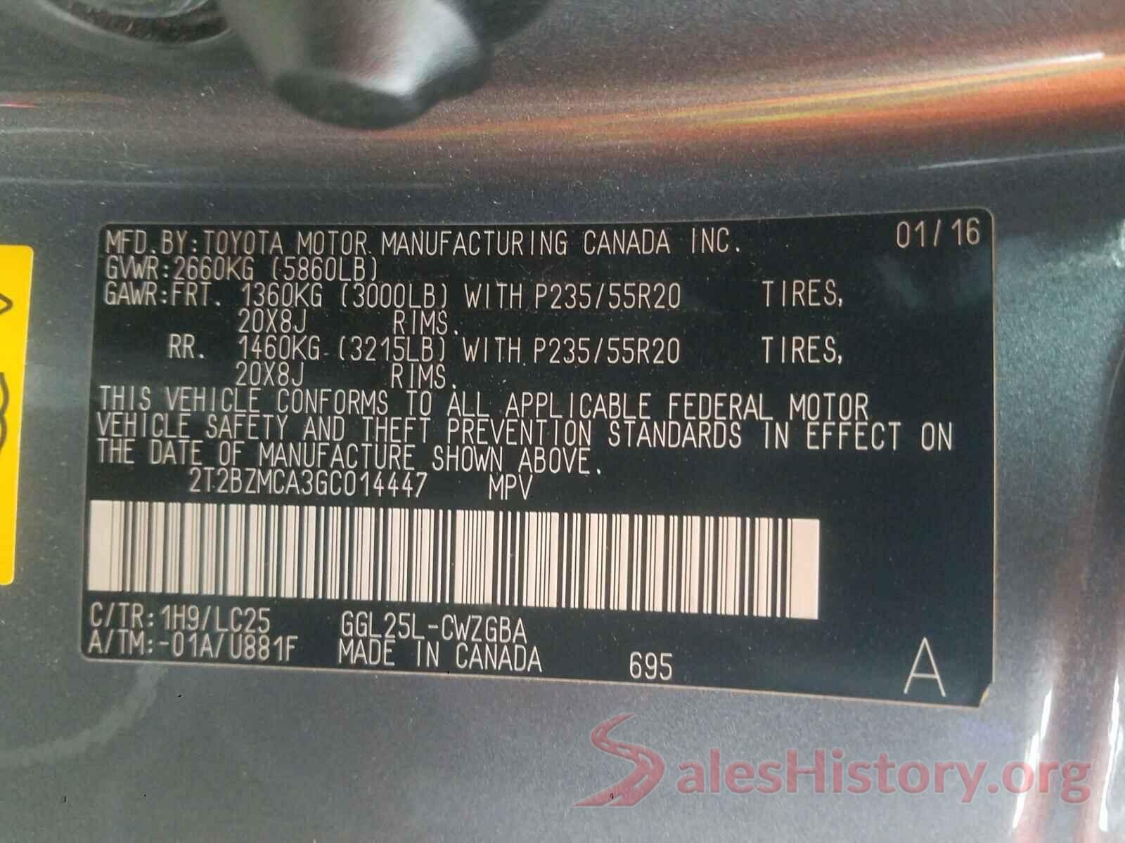 2T2BZMCA3GC014447 2016 LEXUS RX350