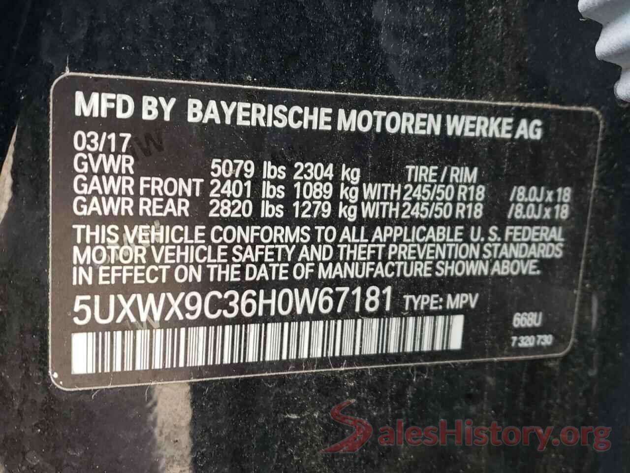 5UXWX9C36H0W67181 2017 BMW X3