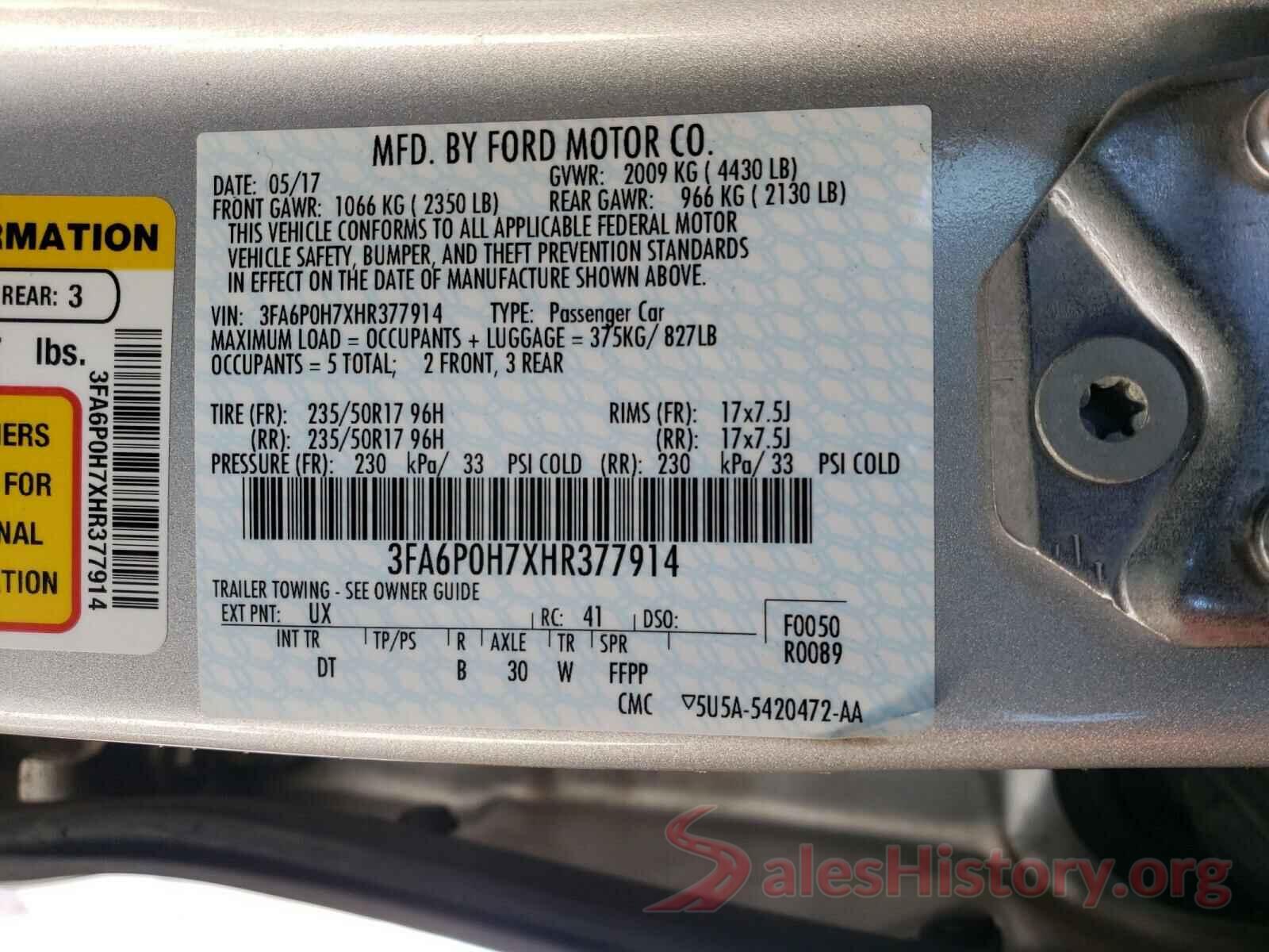 3FA6P0H7XHR377914 2017 FORD FUSION