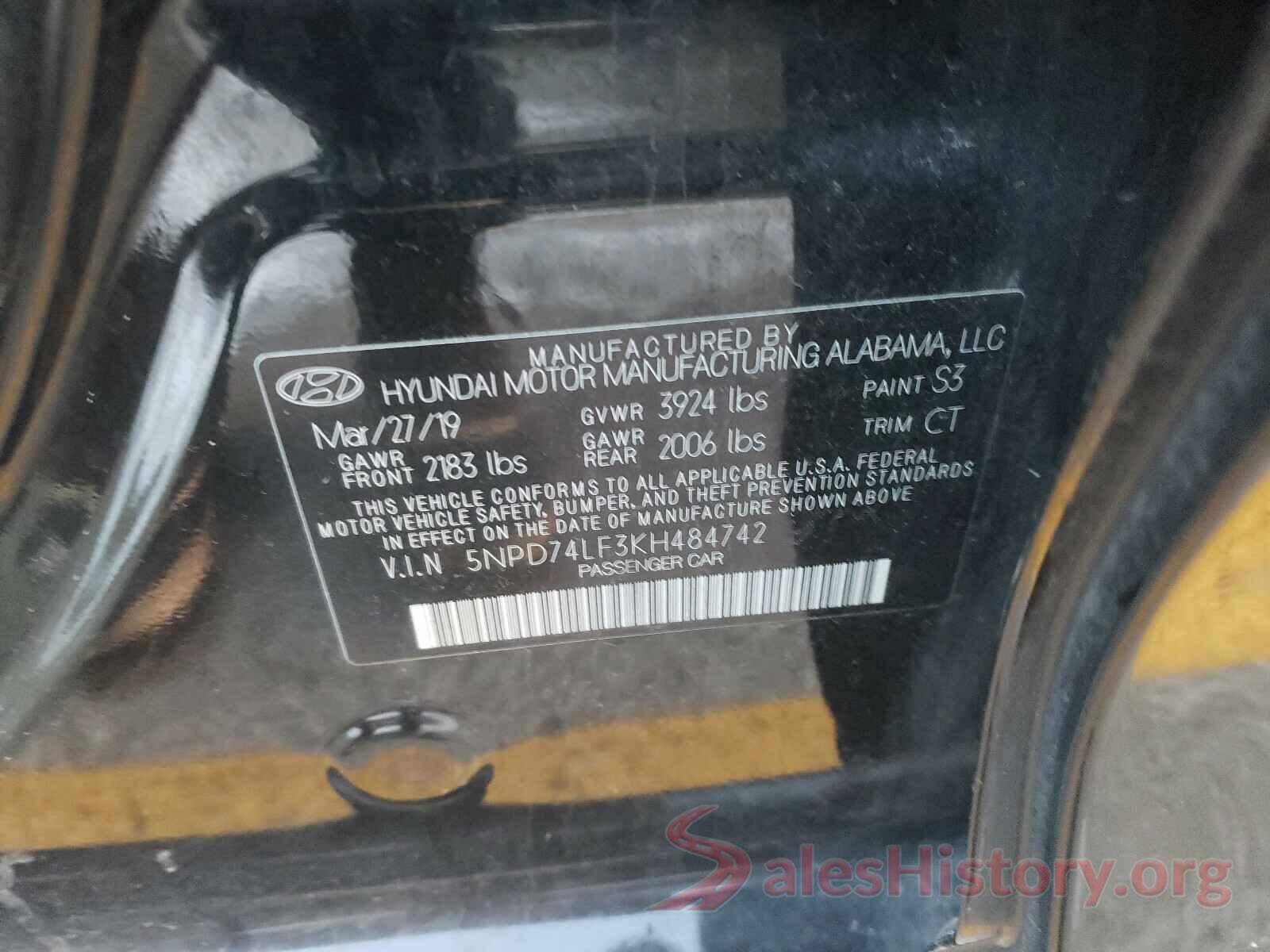 5NPD74LF3KH484742 2019 HYUNDAI ELANTRA