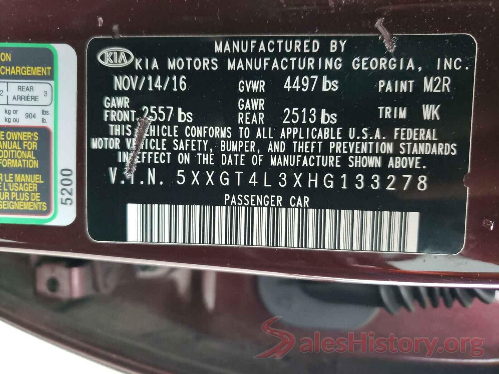 5XXGT4L3XHG133278 2017 KIA OPTIMA