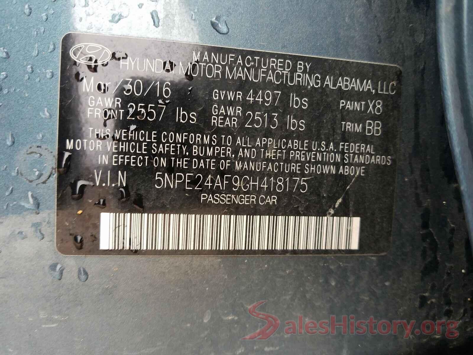 5NPE24AF9GH418175 2016 HYUNDAI SONATA