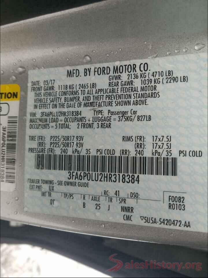 3FA6P0LU2HR318384 2017 FORD FUSION