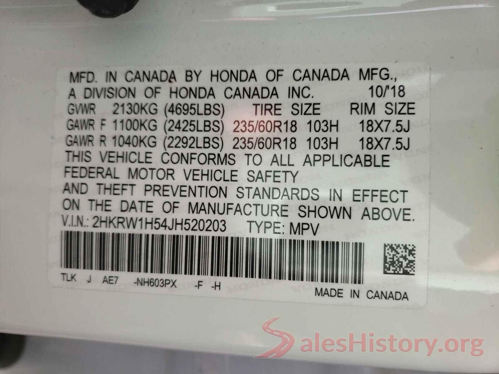 2HKRW1H54JH520203 2018 HONDA CRV