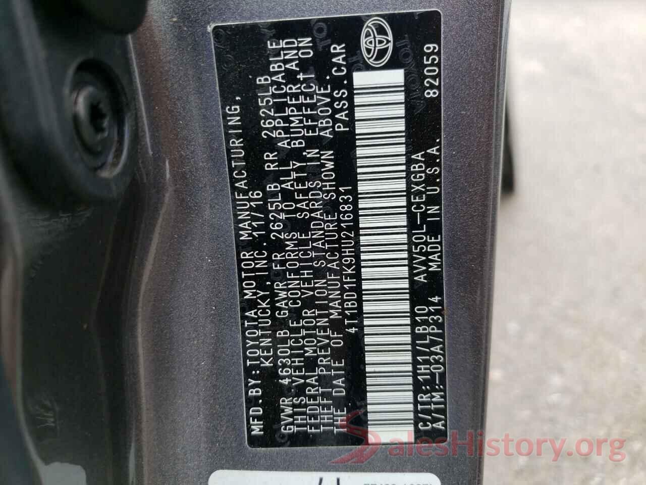 4T1BD1FK9HU216831 2017 TOYOTA CAMRY