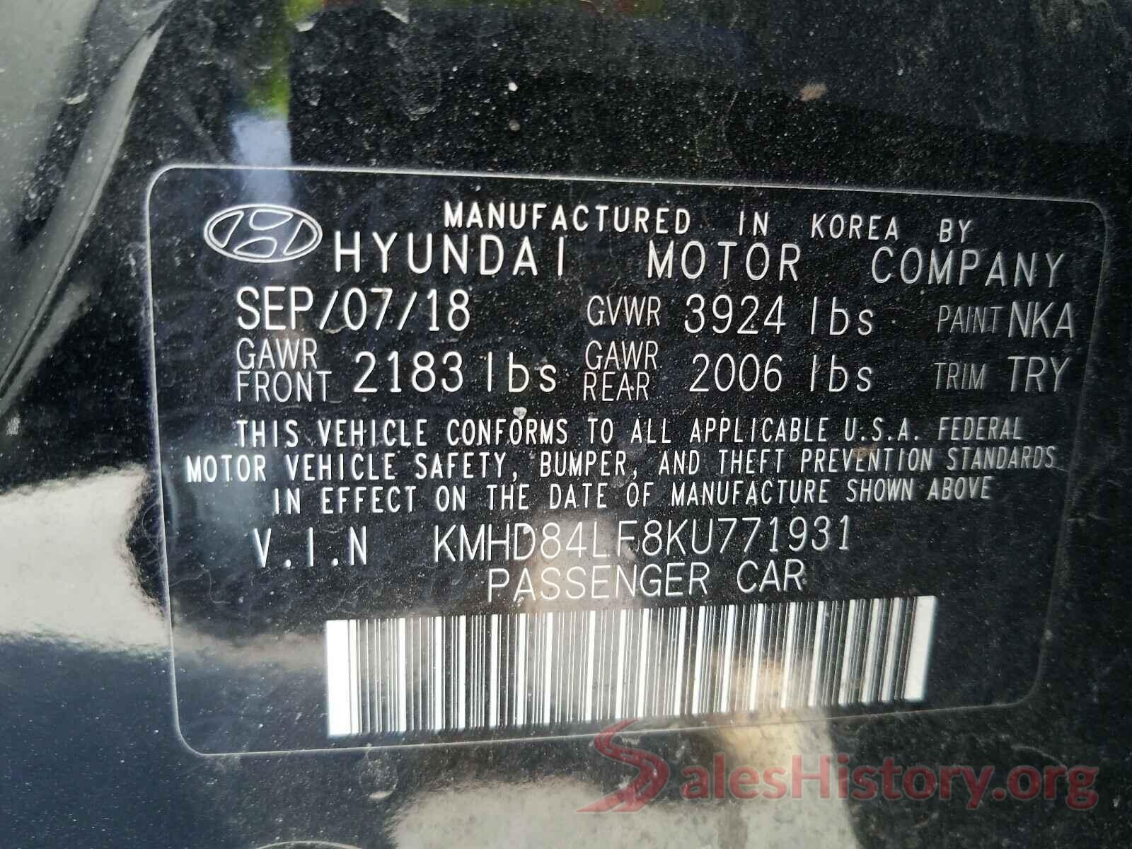 KMHD84LF8KU771931 2019 HYUNDAI ELANTRA