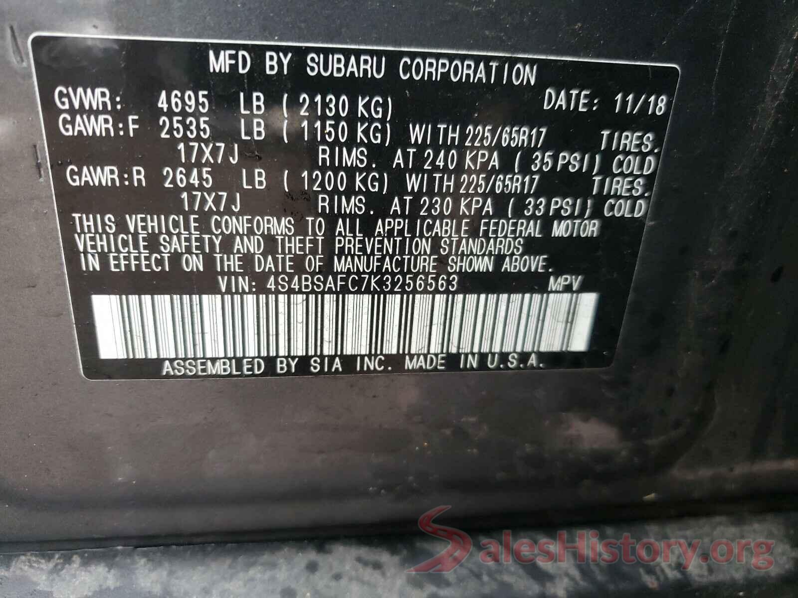 4S4BSAFC7K3256563 2019 SUBARU OUTBACK