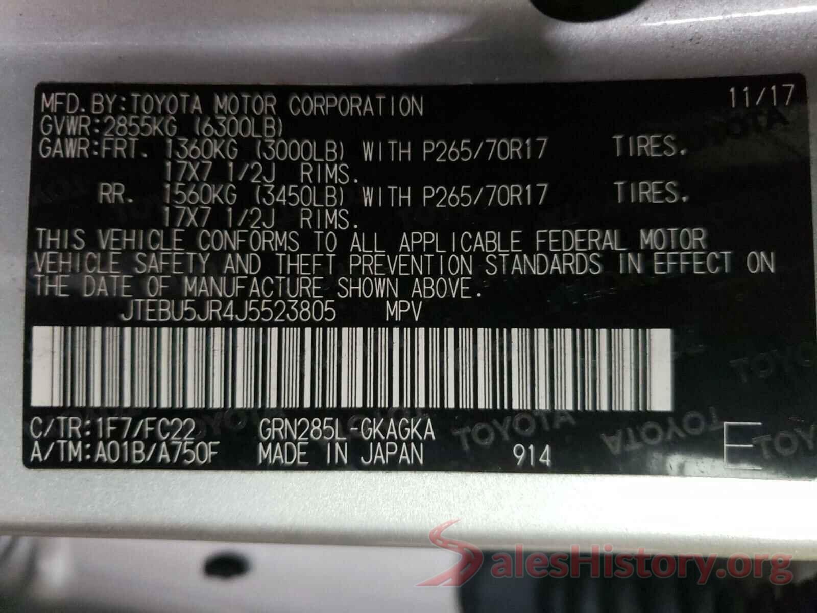 JTEBU5JR4J5523805 2018 TOYOTA 4RUNNER