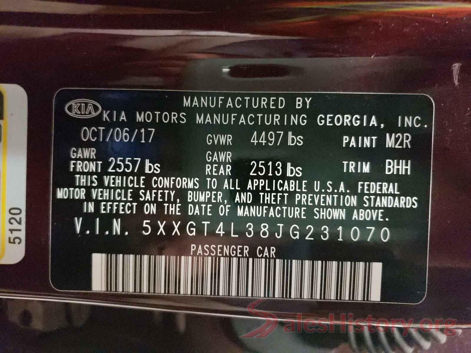 5XXGT4L38JG231070 2018 KIA OPTIMA