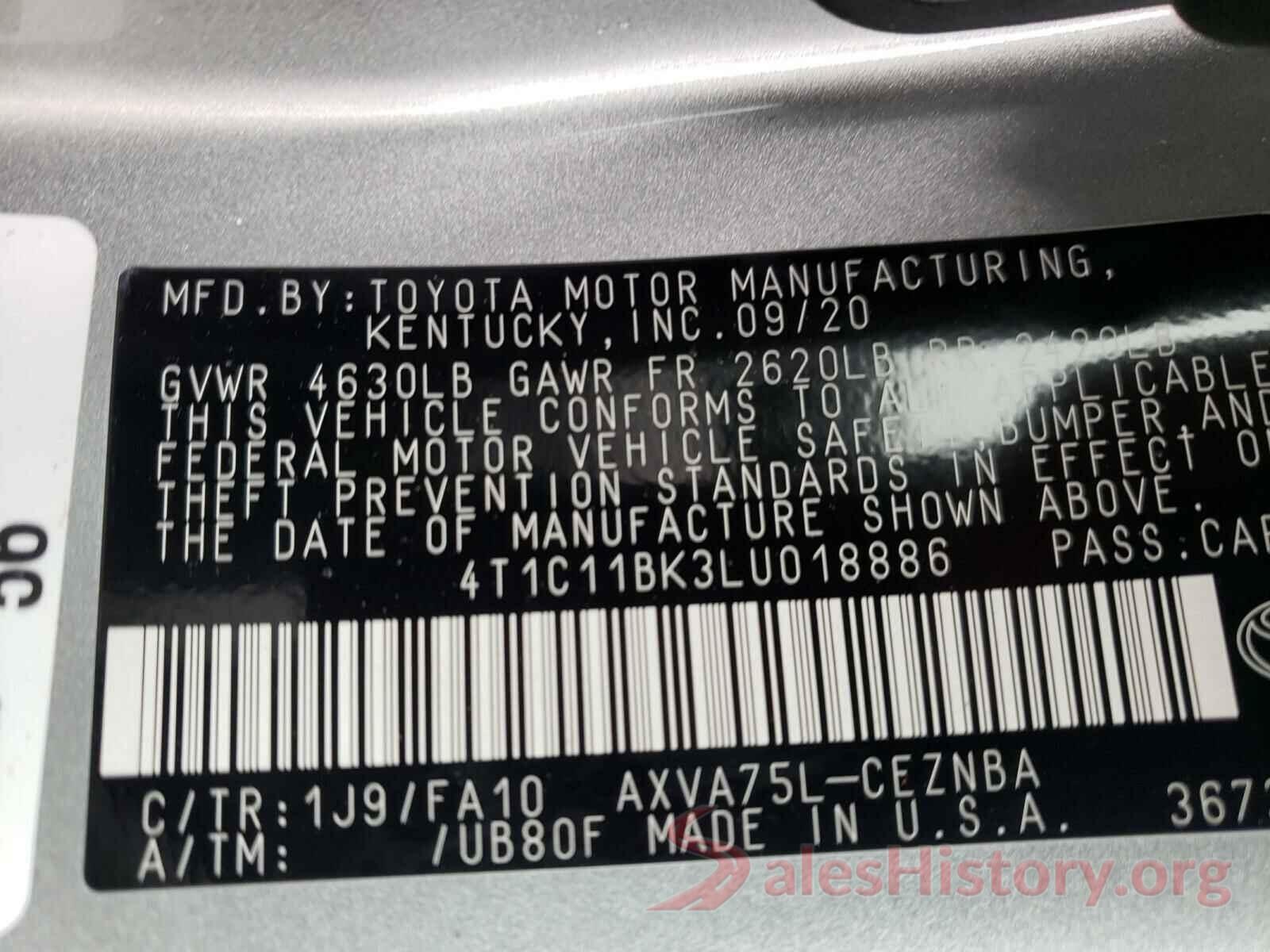 4T1C11BK3LU018886 2020 TOYOTA CAMRY