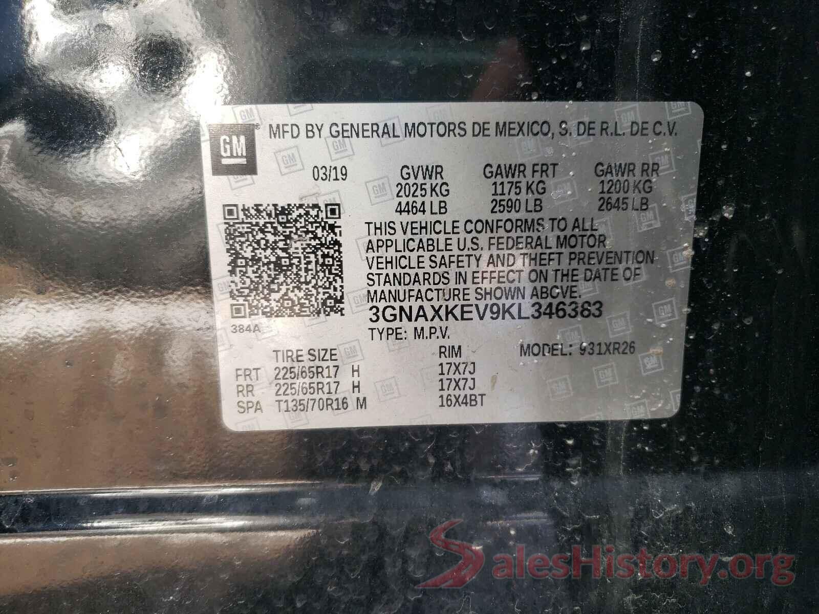 3GNAXKEV9KL346383 2019 CHEVROLET EQUINOX