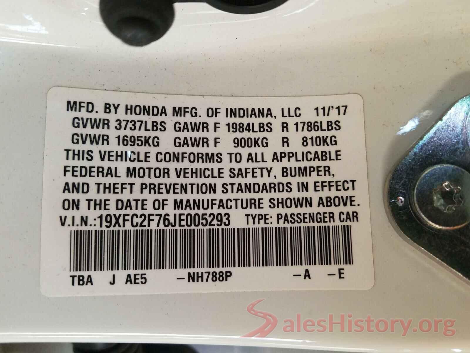 19XFC2F76JE005293 2018 HONDA CIVIC