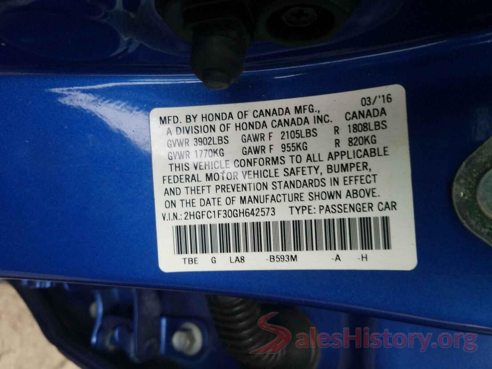 2HGFC1F30GH642573 2016 HONDA CIVIC