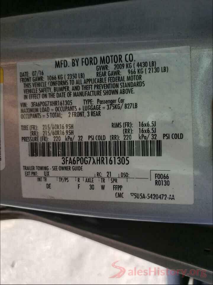 3FA6P0G7XHR161305 2017 FORD FUSION