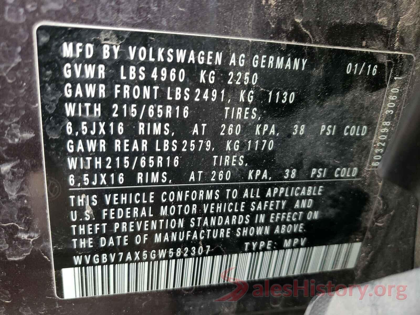 WVGBV7AX5GW582307 2016 VOLKSWAGEN TIGUAN