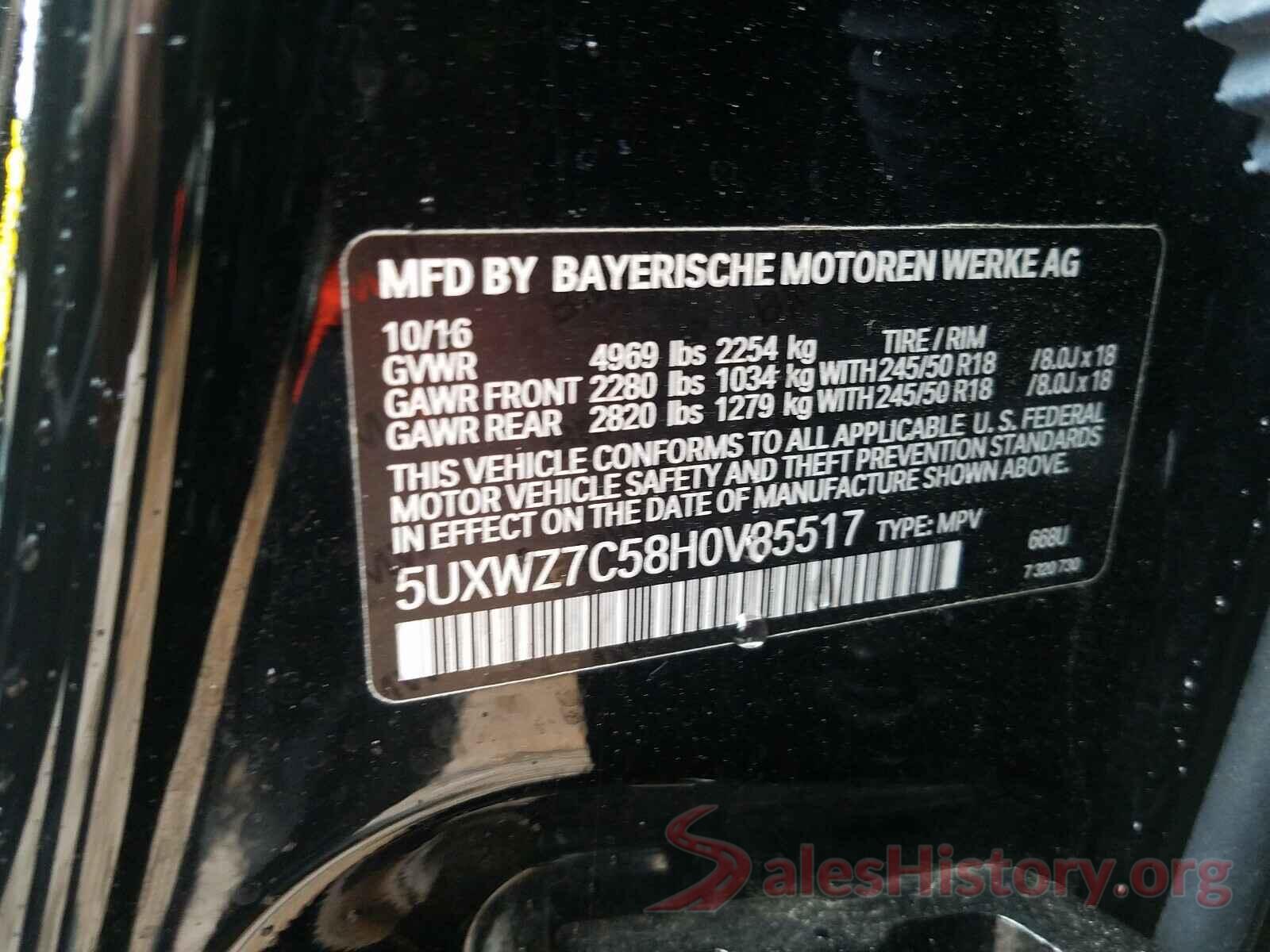 5UXWZ7C58H0V85517 2017 BMW X3