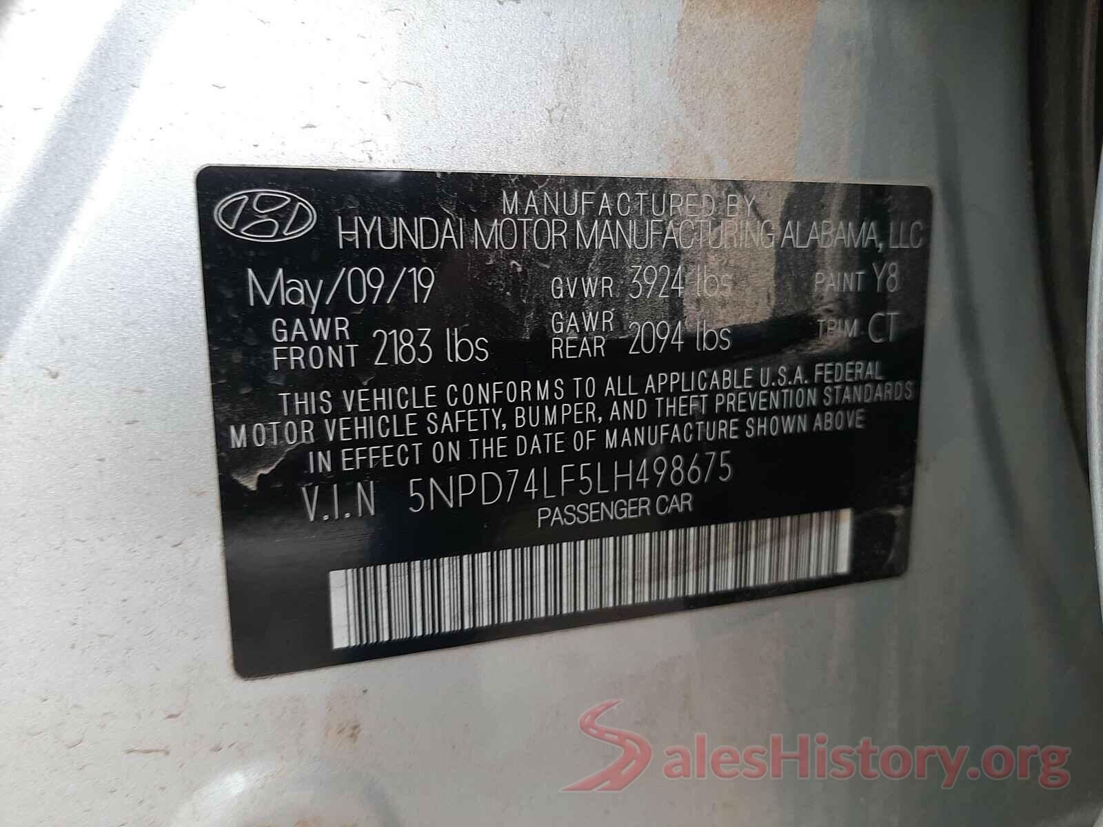 5NPD74LF5LH498675 2020 HYUNDAI ELANTRA