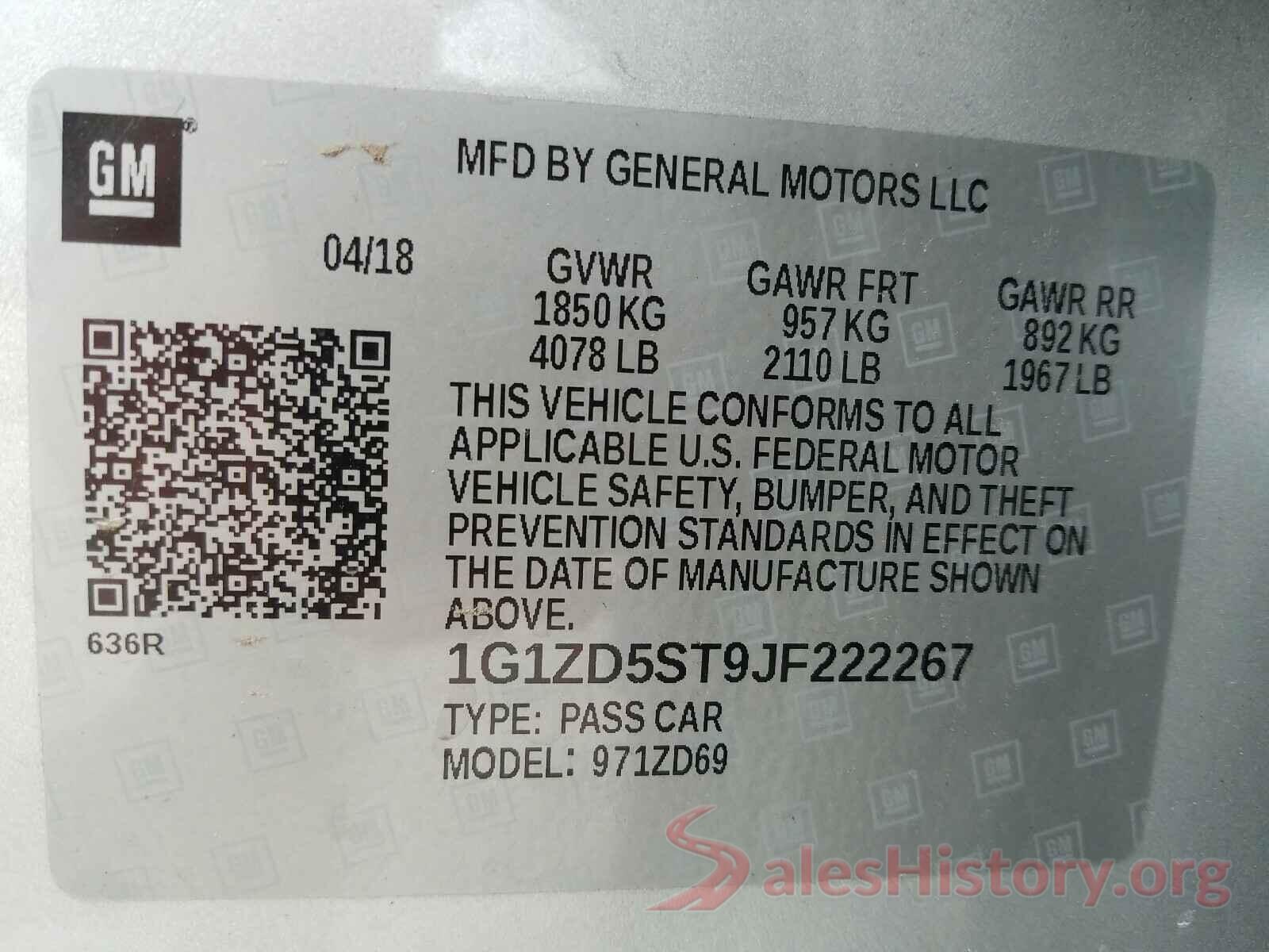 1G1ZD5ST9JF222267 2018 CHEVROLET MALIBU