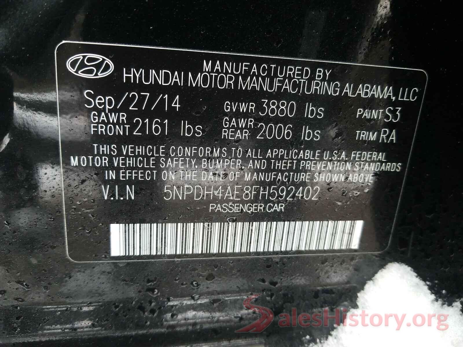 5NPDH4AE8FH592402 2015 HYUNDAI ELANTRA