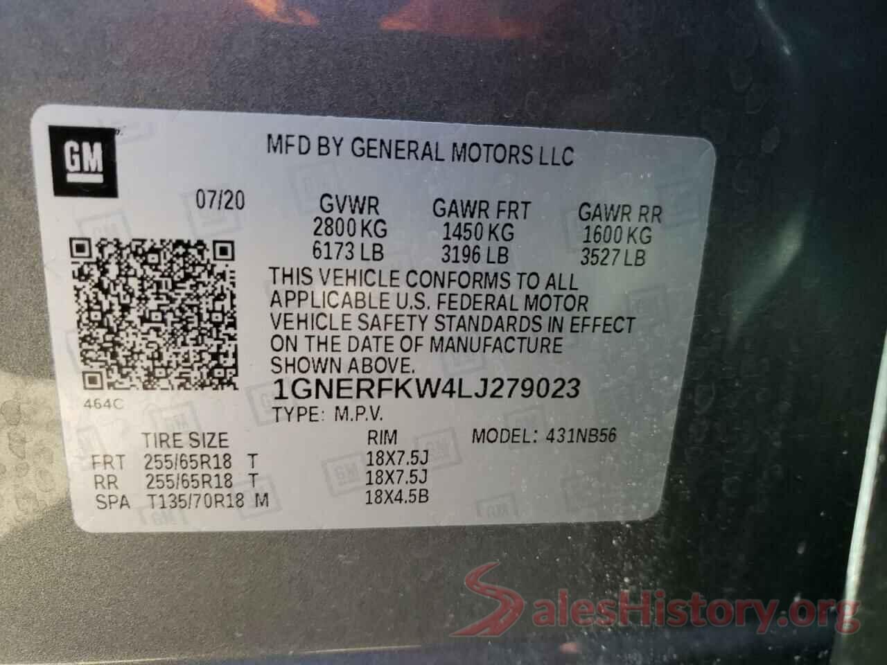 1GNERFKW4LJ279023 2020 CHEVROLET TRAVERSE