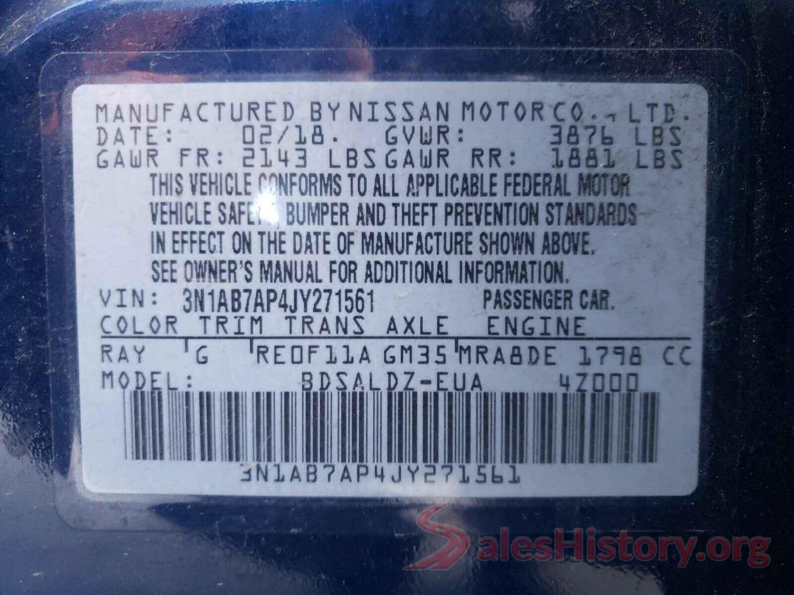 3N1AB7AP4JY271561 2018 NISSAN SENTRA