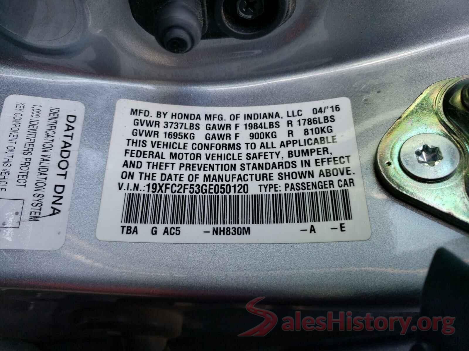 19XFC2F53GE050120 2016 HONDA CIVIC