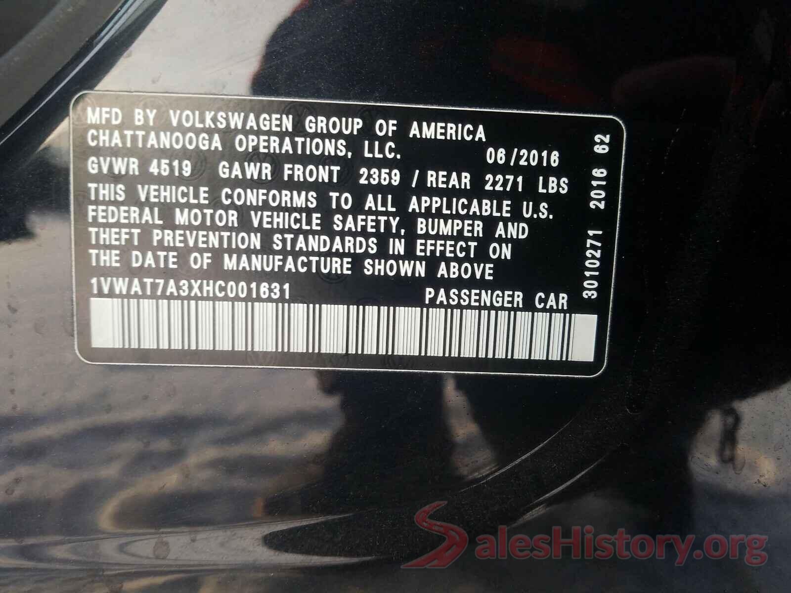 1VWAT7A3XHC001631 2017 VOLKSWAGEN PASSAT