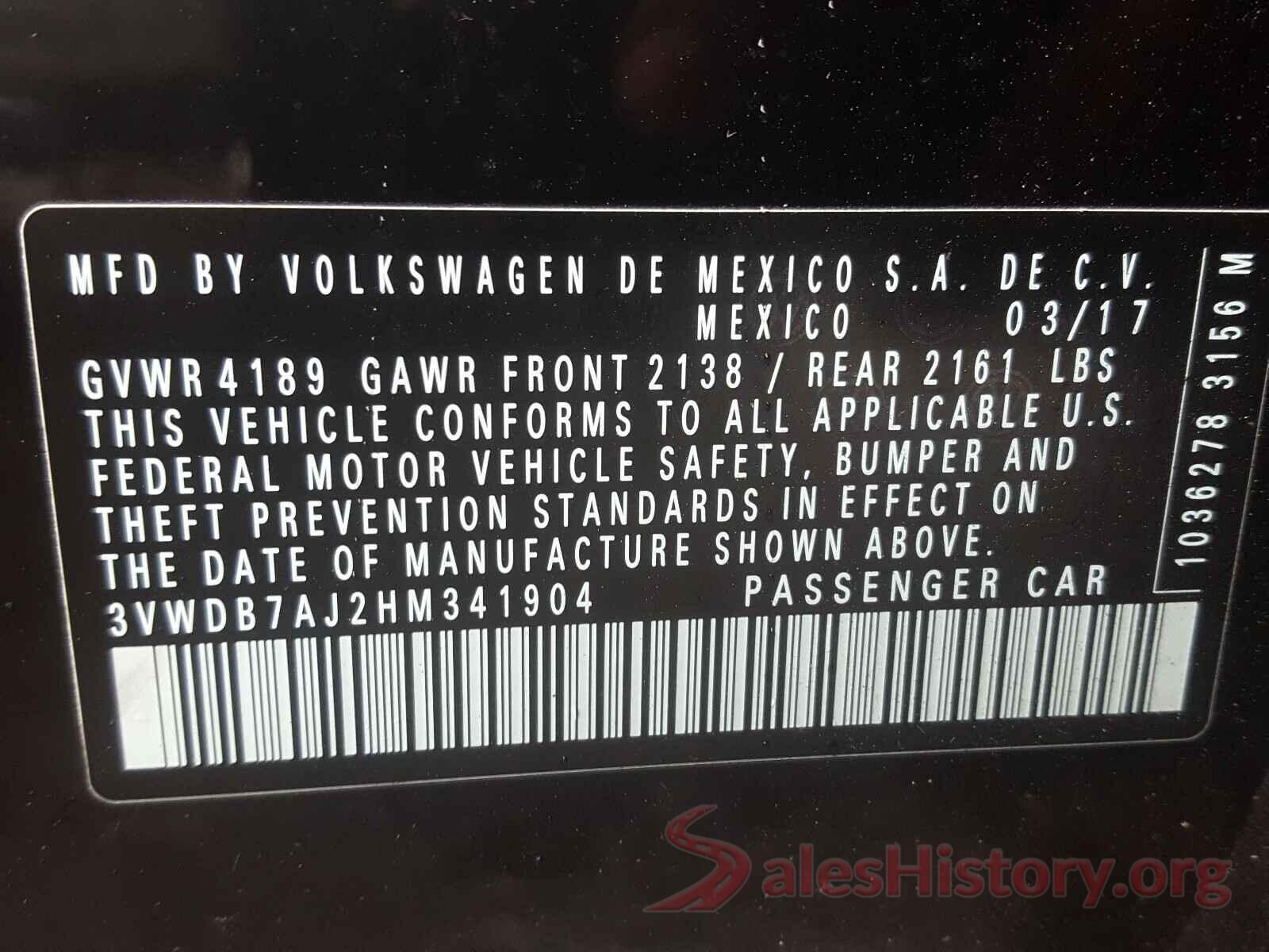 3VWDB7AJ2HM341904 2017 VOLKSWAGEN JETTA