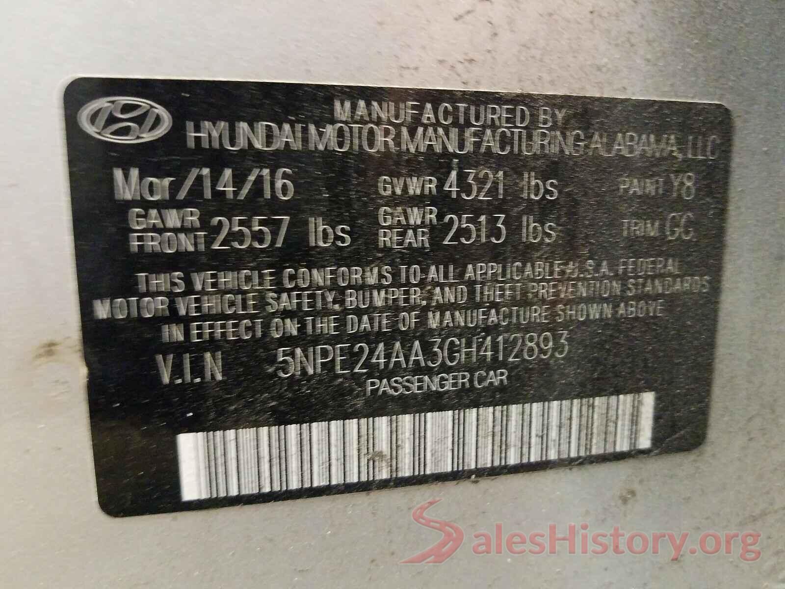 5NPE24AA3GH412893 2016 HYUNDAI SONATA