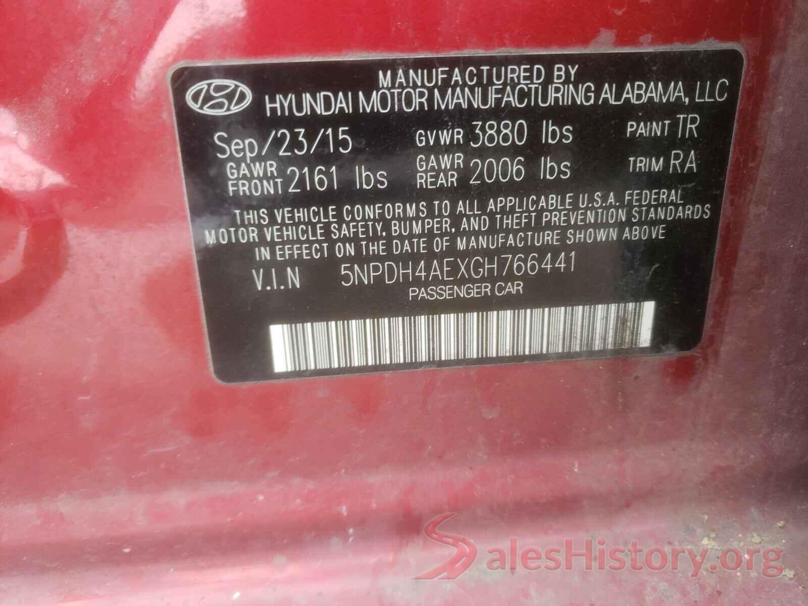 5NPDH4AEXGH766441 2016 HYUNDAI ELANTRA