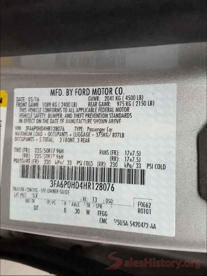 3FA6P0HD4HR128076 2017 FORD FUSION