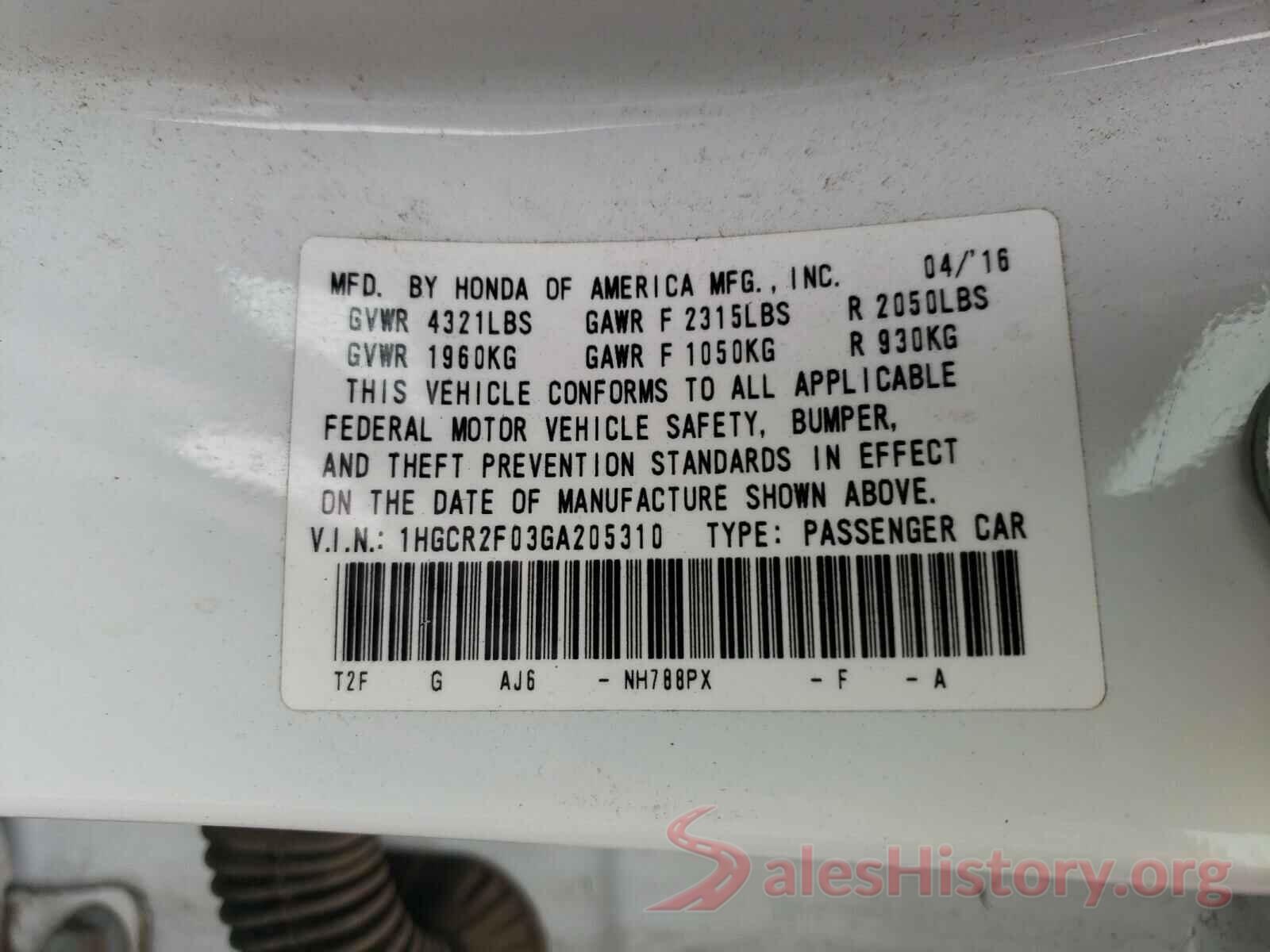 1HGCR2F03GA205310 2016 HONDA ACCORD