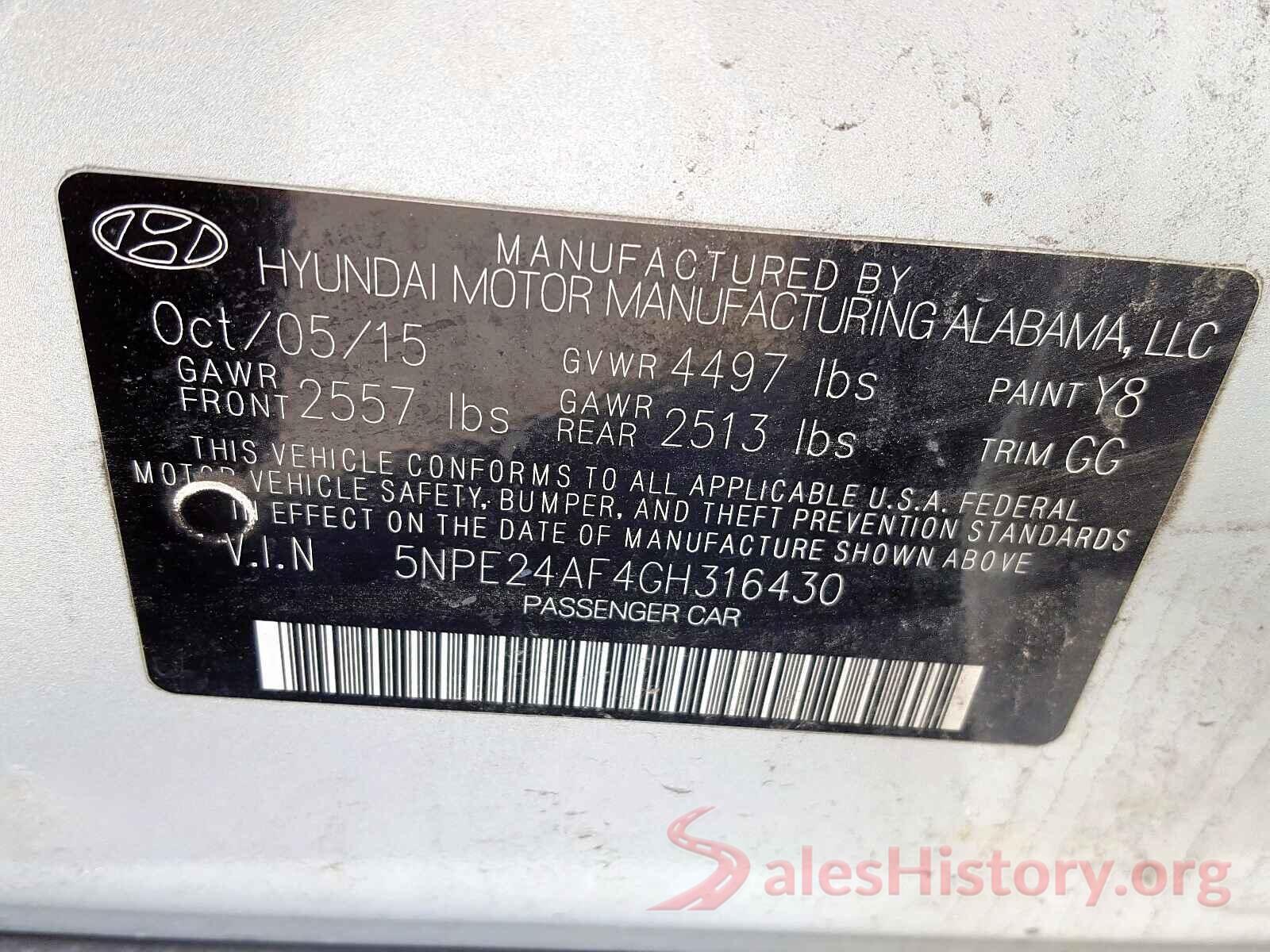 5NPE24AF4GH316430 2016 HYUNDAI SONATA