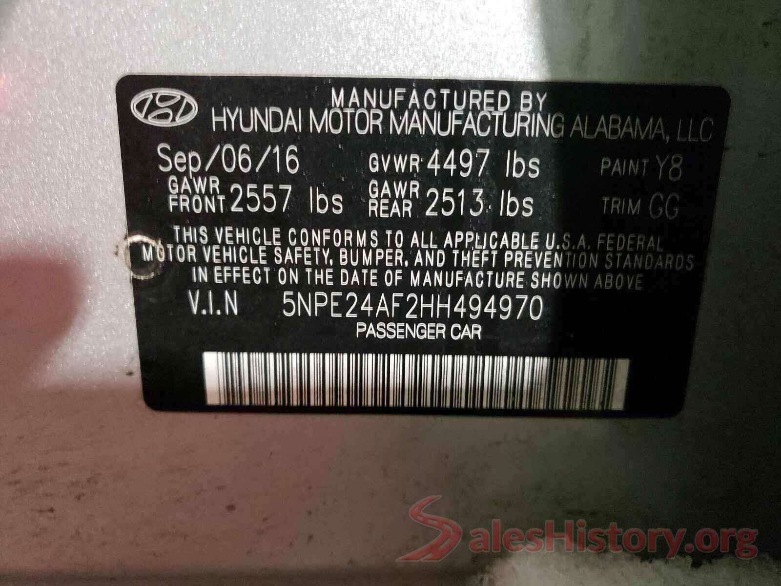 5NPE24AF2HH494970 2017 HYUNDAI SONATA