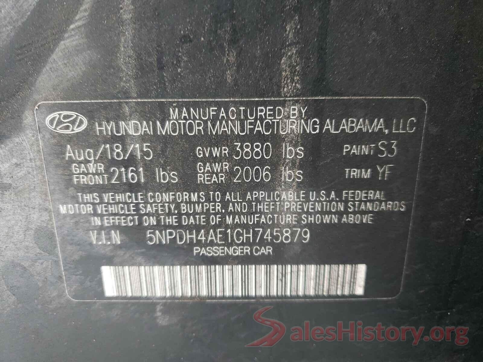 5NPDH4AE1GH745879 2016 HYUNDAI ELANTRA