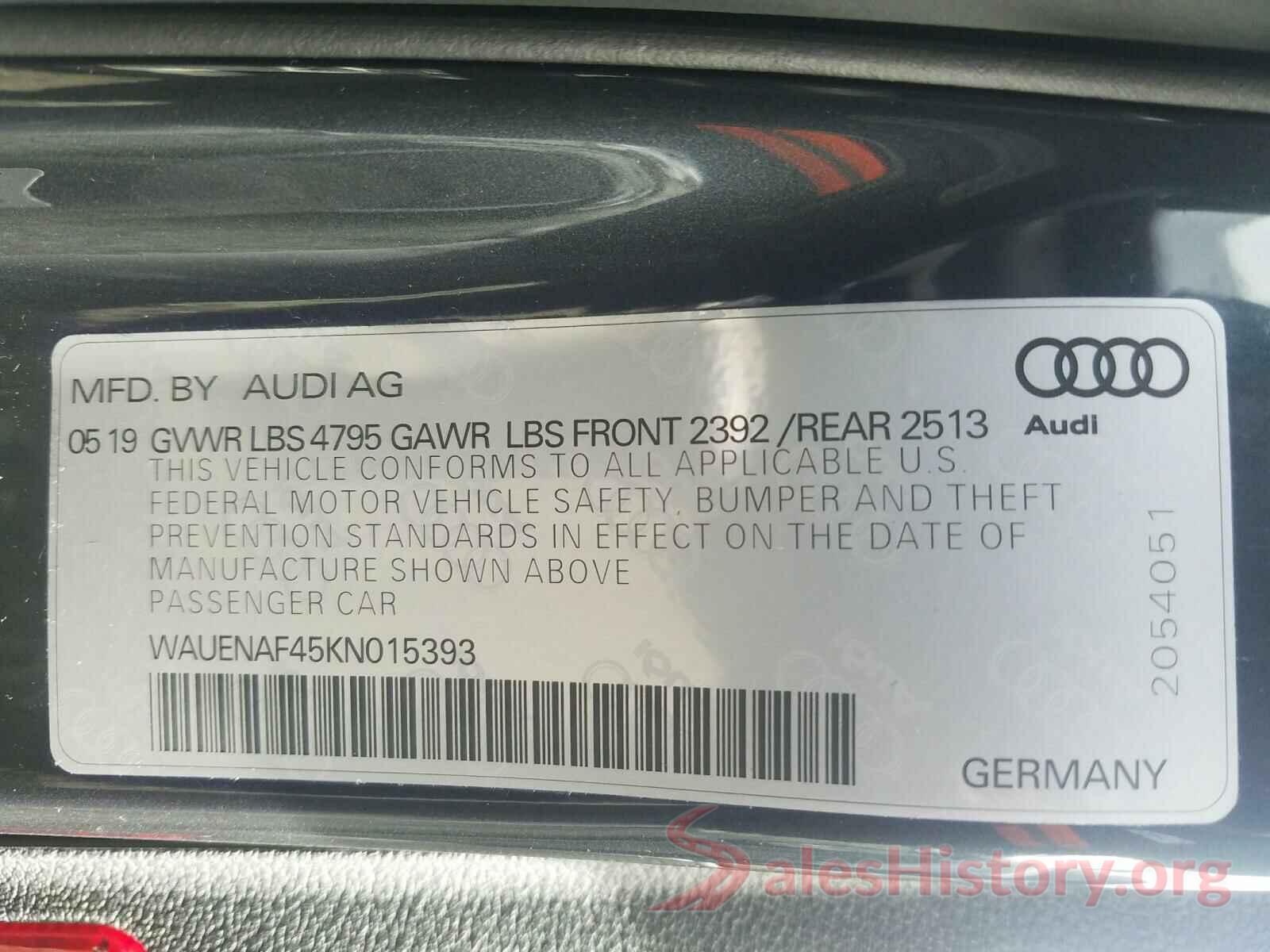 WAUENAF45KN015393 2019 AUDI A4