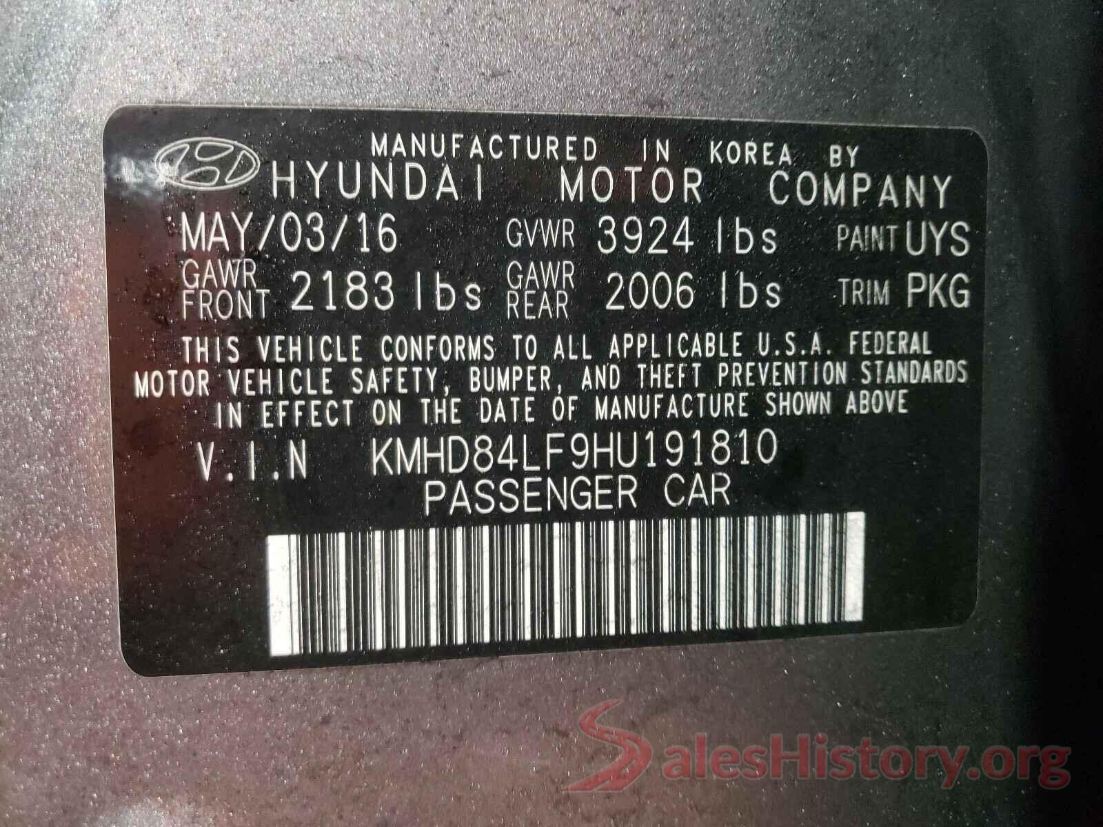 KMHD84LF9HU191810 2017 HYUNDAI ELANTRA