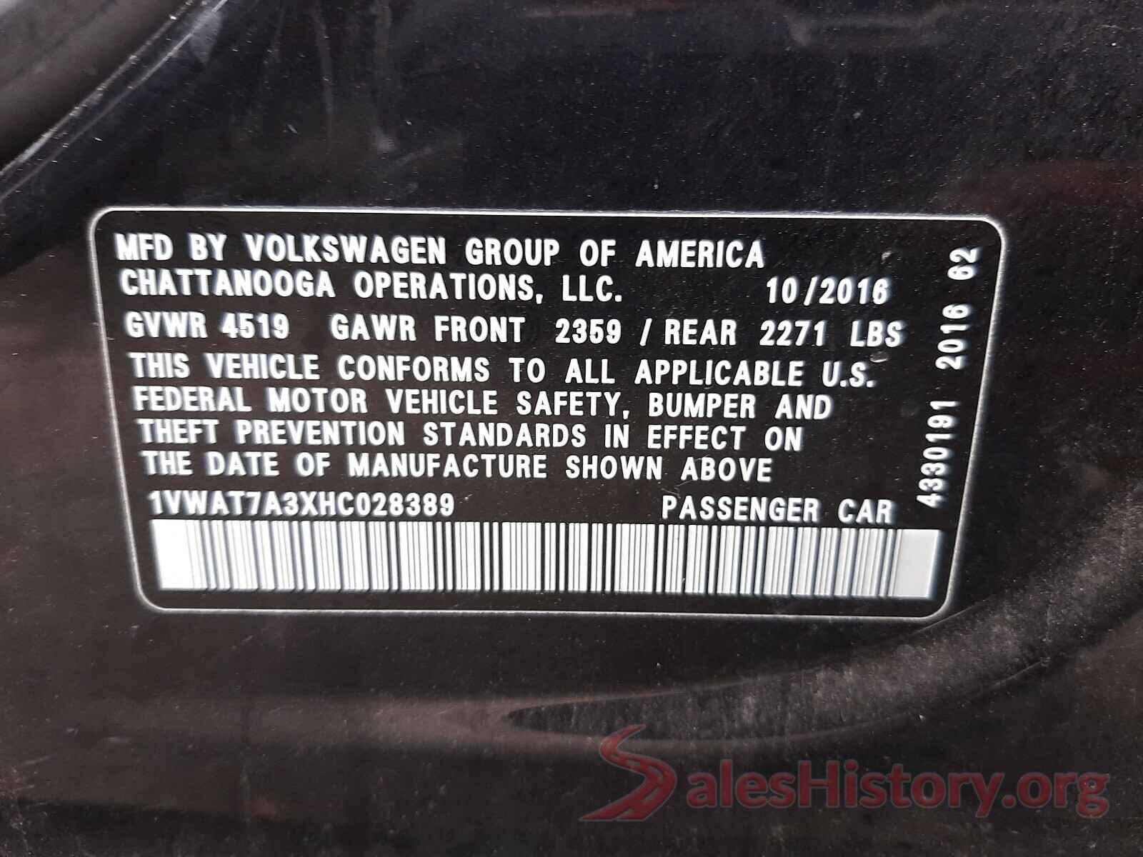 1VWAT7A3XHC028389 2017 VOLKSWAGEN PASSAT