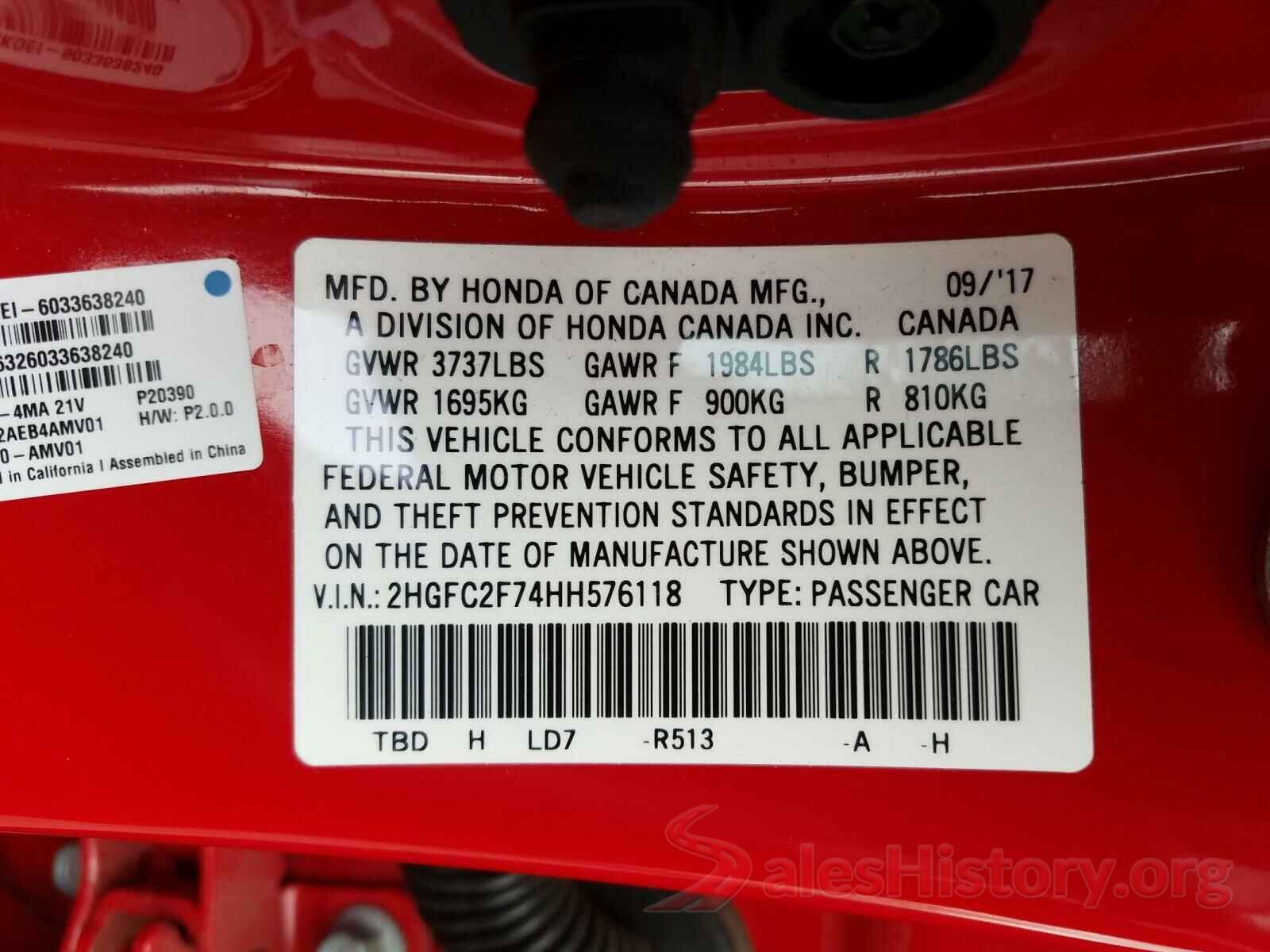 2HGFC2F74HH576118 2017 HONDA CIVIC