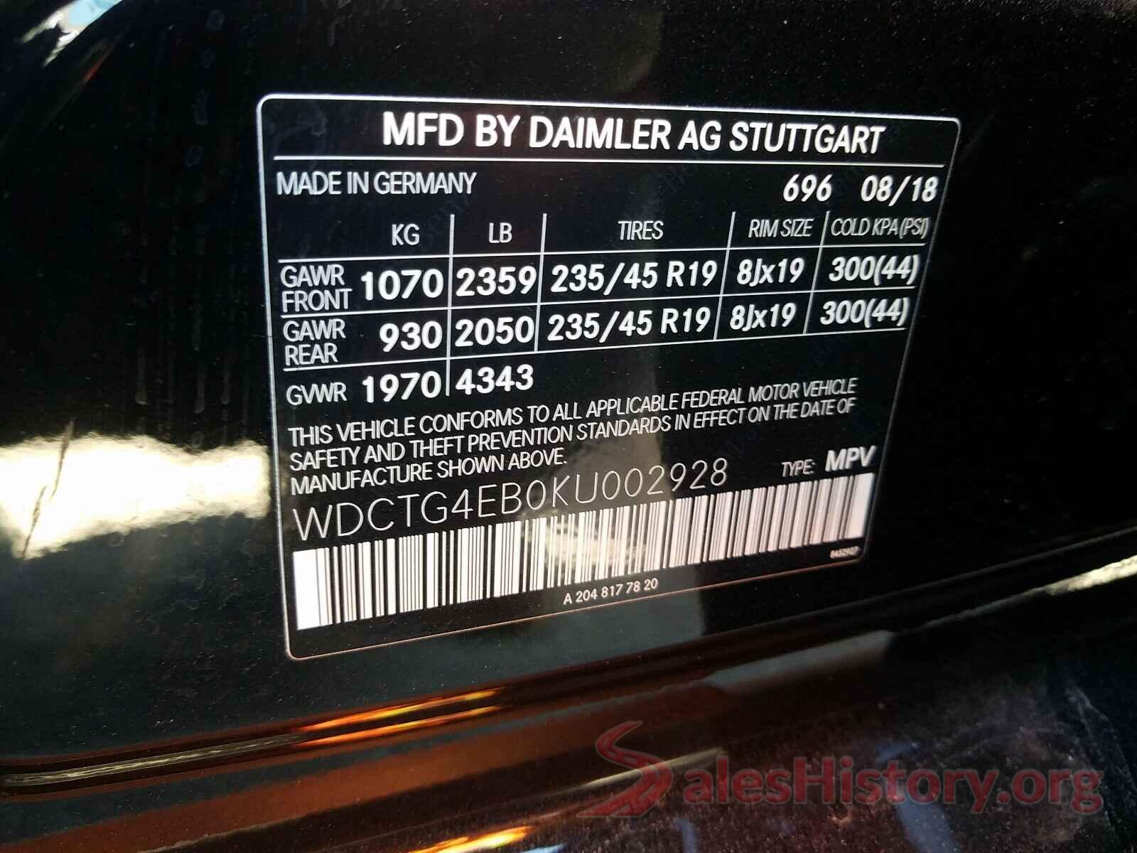 WDCTG4EB0KU002928 2019 MERCEDES-BENZ G CLASS